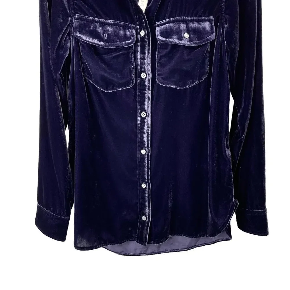 NEW J. Crew‎ Classic-fit velvet button down shirt Size 00  BN140  dark purple
